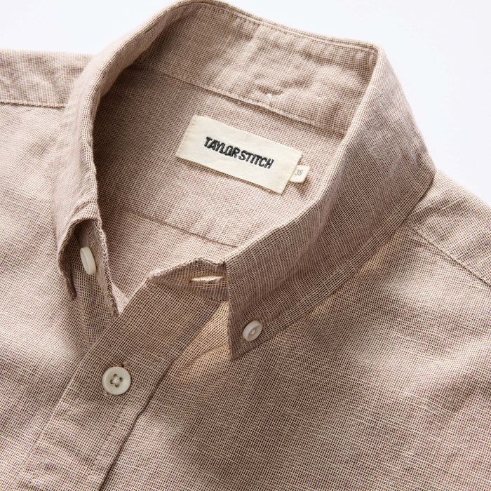 material shot of the collar on The Jack in Merlot Slub Cotton Linen