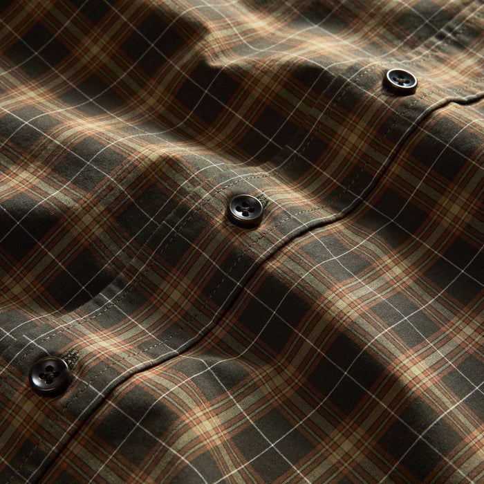 material shot of the buttons on The Jack in Mulch Plaid