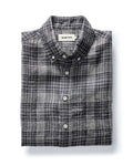 folded flatlay of The Jack in Navy Plaid Linen