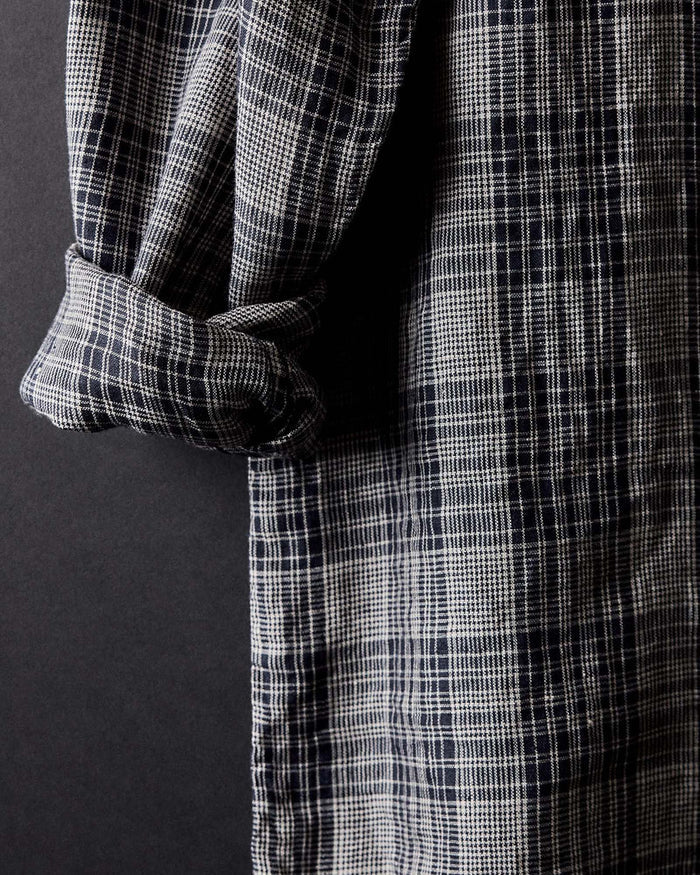 editorial image of the cuffs on The Jack in Navy Plaid Linen