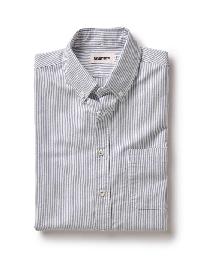folded flatlay of The Jack in Navy University Stripe Everyday Oxford