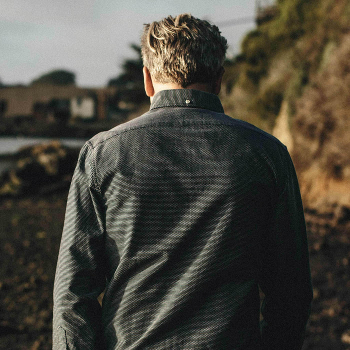 Our fit model wearing The Jack in Reverse Jacquard from Taylor Stitch.