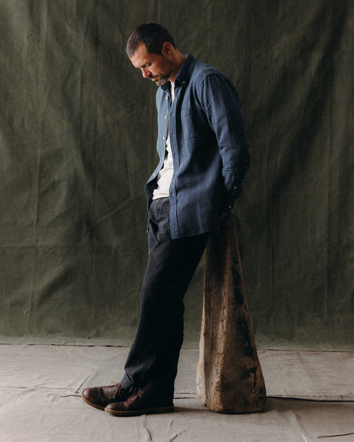 fit model showing the front of The Jack in Roped Indigo