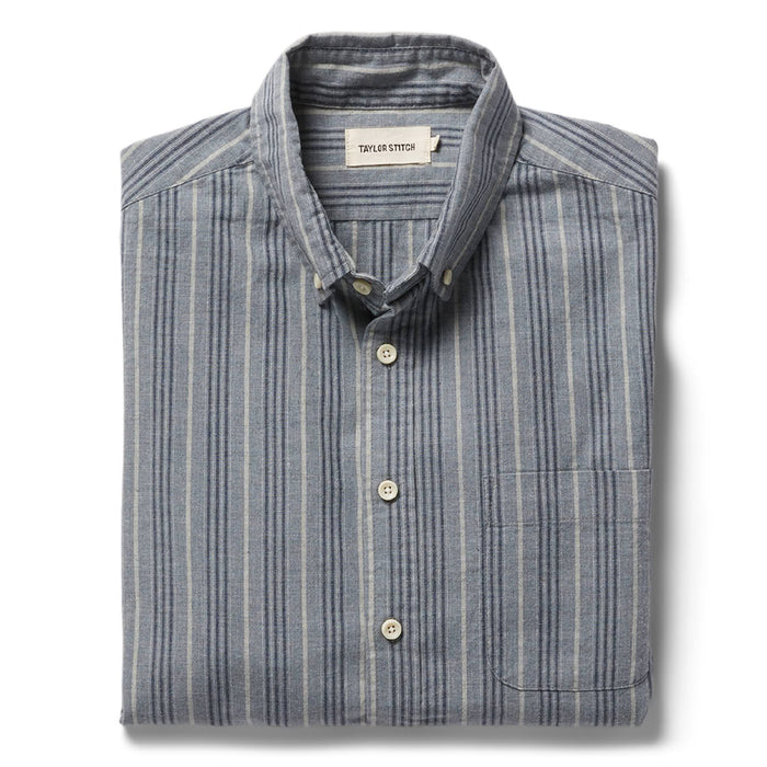 folded layflat of The Jack in Sky Blue Chambray Stripe
