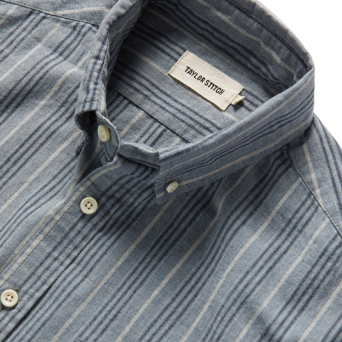 material shot of interior label of The Jack in Sky Blue Chambray Stripe