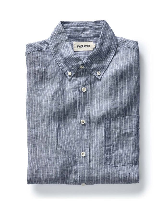 folded flatlay of The Jack in Sky Stripe Linen