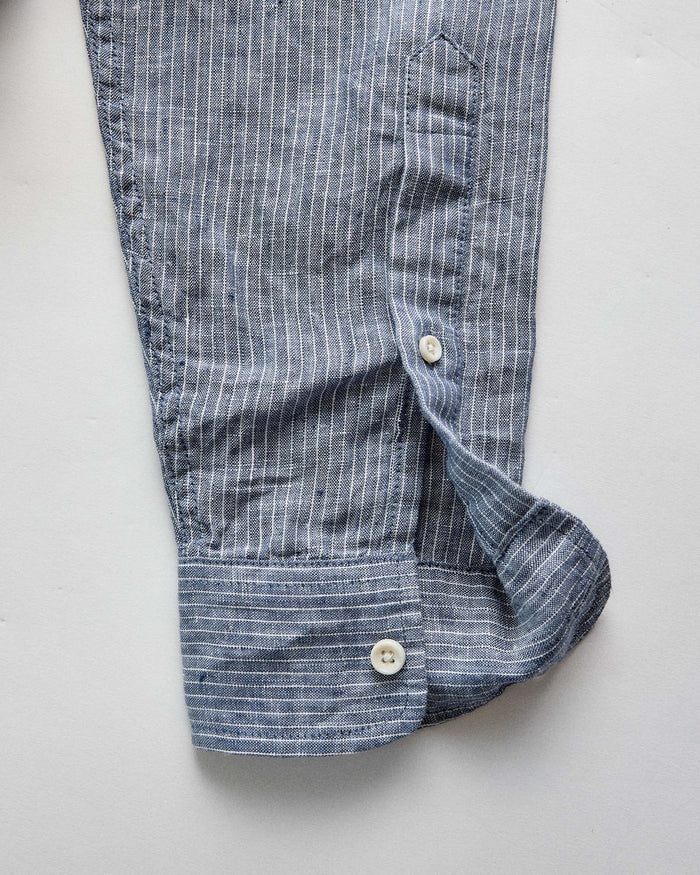 material shot of the cuff on The Jack in Sky Stripe Linen