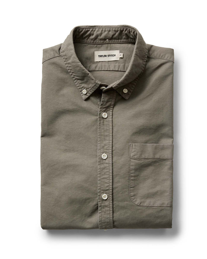 folded flatlay of The Jack in Smoked Olive Oxford