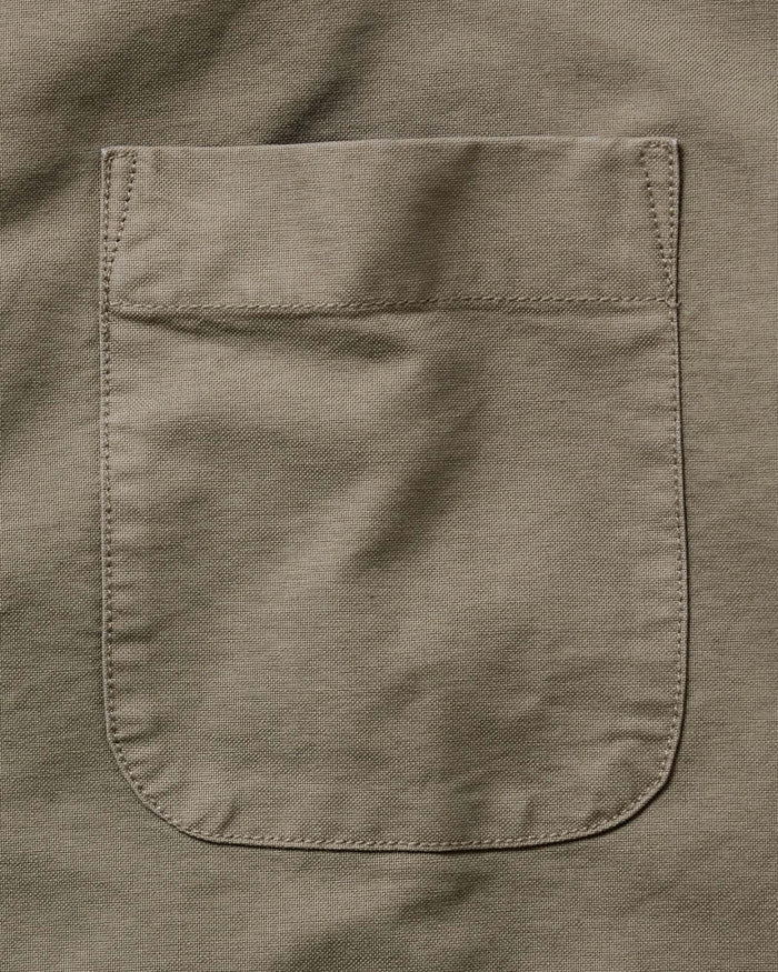 material shot of the back collar on The Jack in Smoked Olive Oxford