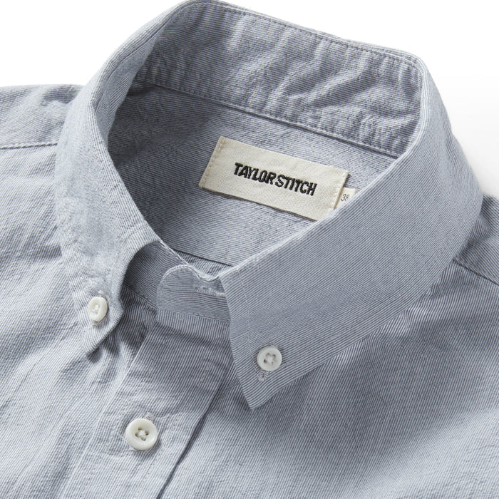 material shot of the collar on The Jack in Storm Micro Seersucker