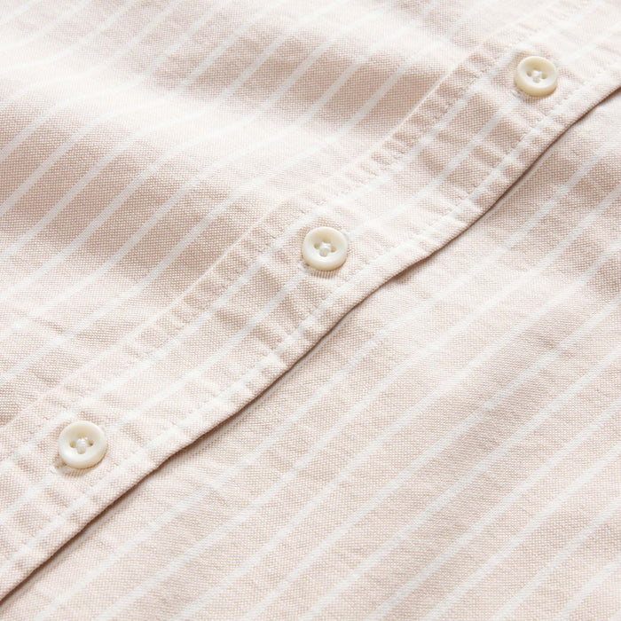 material shot of the natural buttons on The Jack in Sunburn Stripe Oxford