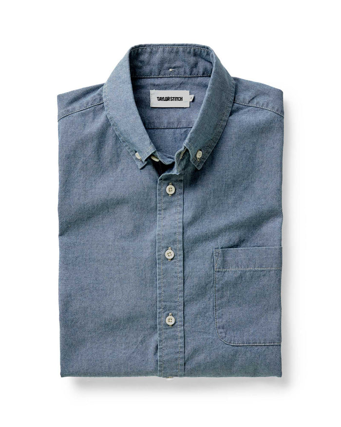 folded flatlay of The Jack in Washed Indigo Chambray