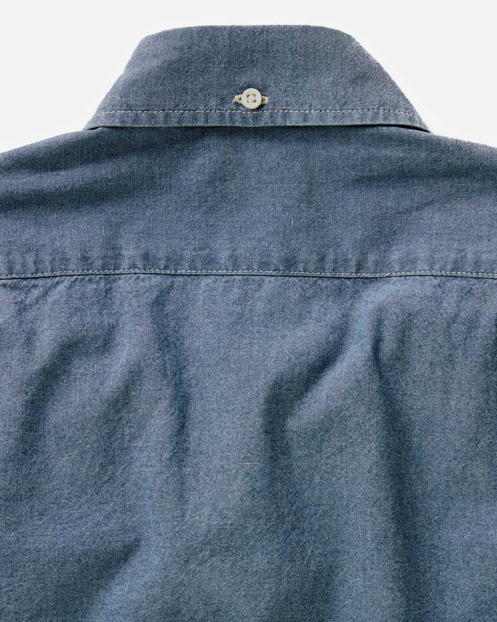 material shot of the back collar on The Jack in Washed Indigo Chambray