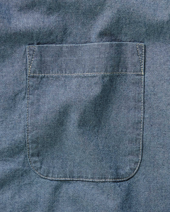 material shot of the pocket on The Jack in Washed Indigo Chambray