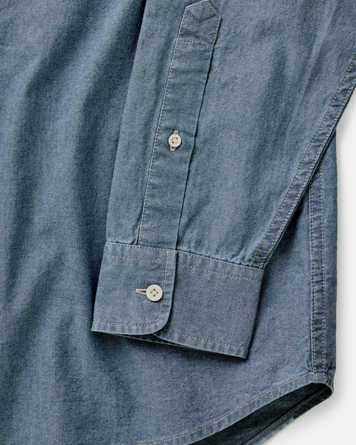 material shot of the sleeves on The Jack in Washed Indigo Chambray