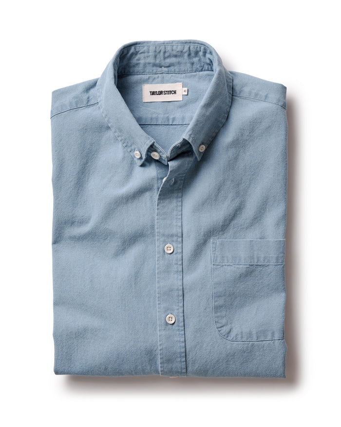 folded flatlay of The Jack in Washed Indigo Oxford