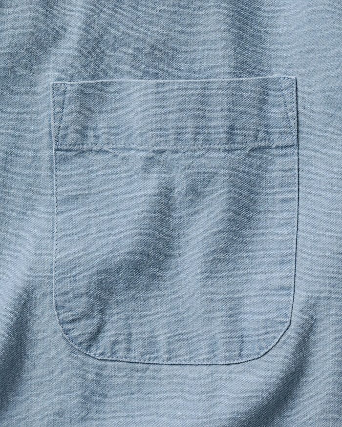 material shot of the collar on The Jack in Washed Indigo Oxford
