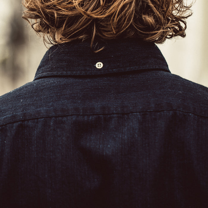 Our fit model wearing The Jack in Washed Indigo Twill.
