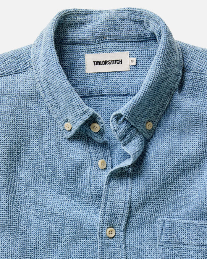 material shot of the texture on The Jack in Washed Indigo Waffle