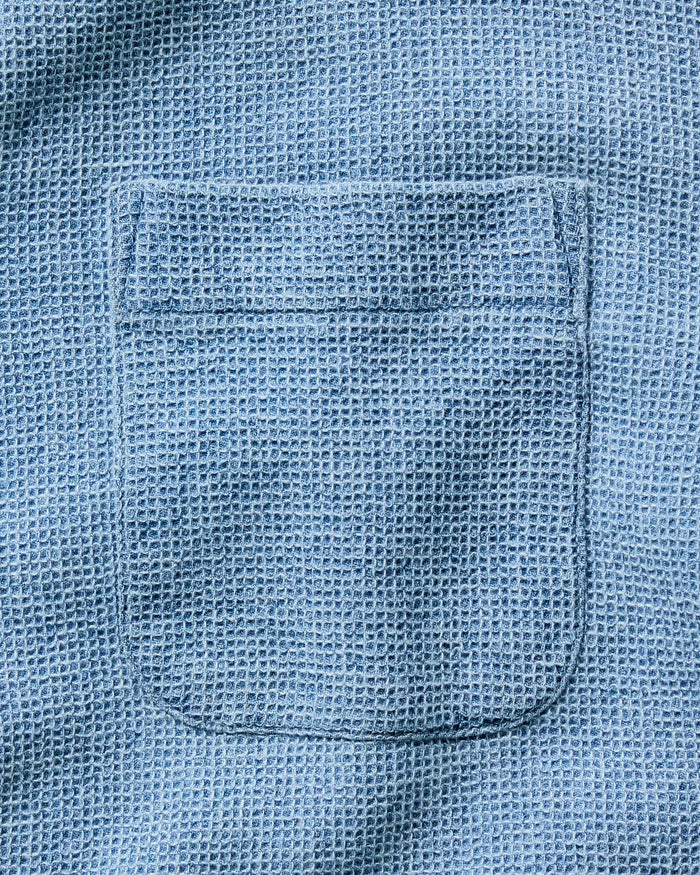 material shot of the collar on The Jack in Washed Indigo Waffle