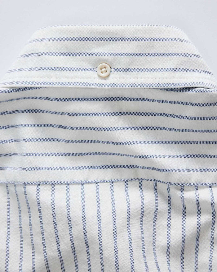 material shot of the collar on The Jack in White Stripe Oxford