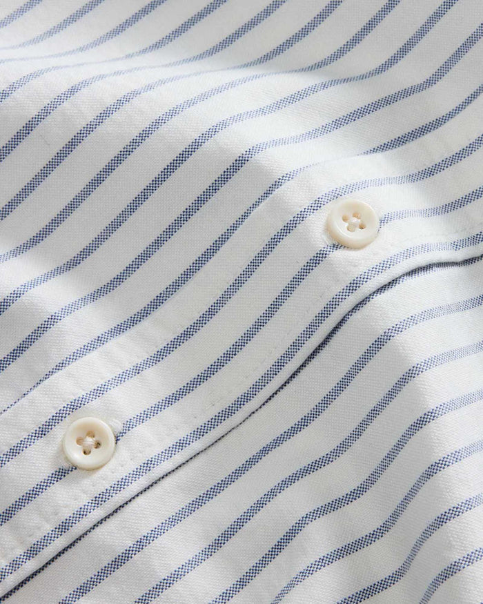 material shot of the buttons on The Jack in White Stripe Oxford