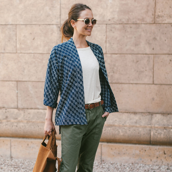 The Kimono in Indigo Dyed Jacquard