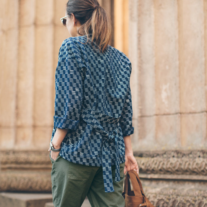 The Kimono in Indigo Dyed Jacquard
