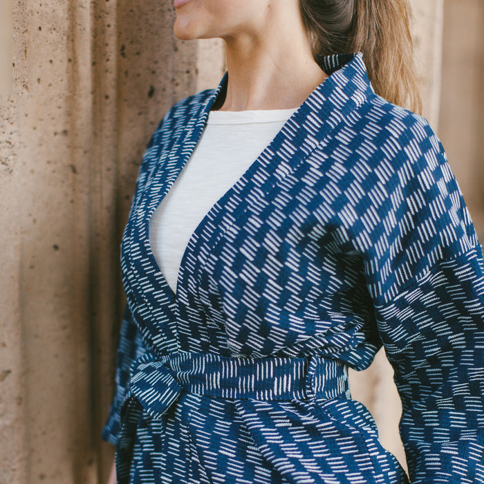 The Kimono in Indigo Dyed Jacquard