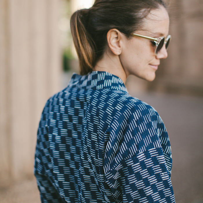 The Kimono in Indigo Dyed Jacquard