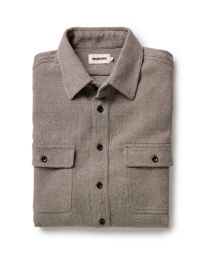 folded flatlay of The Ledge Shirt in Army Linen Tweed