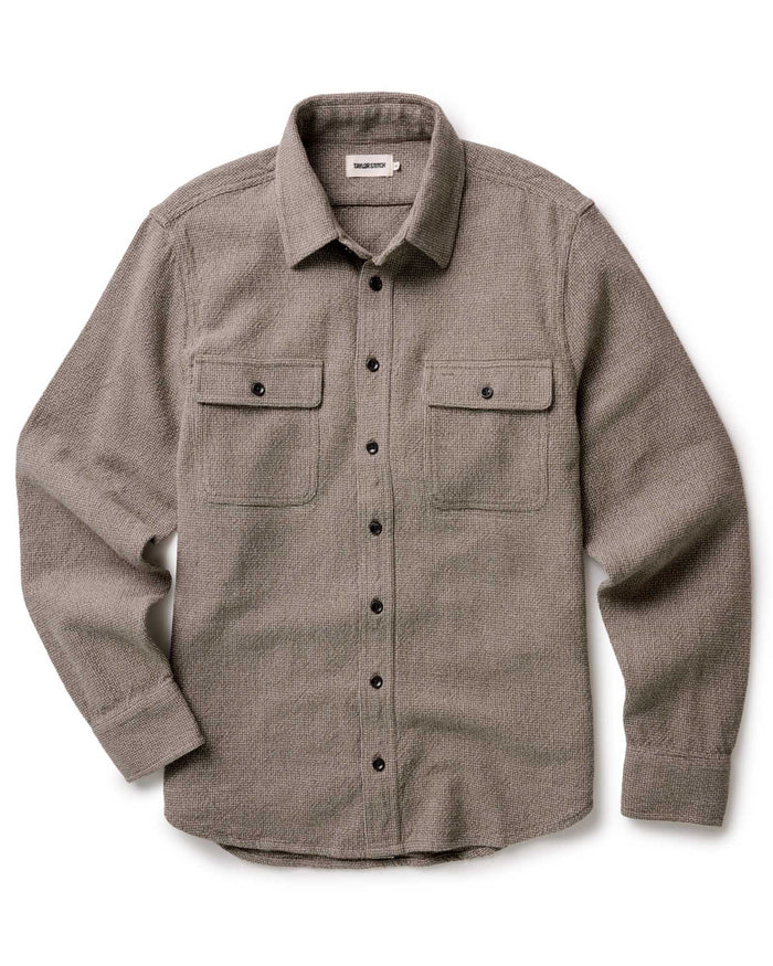 flatlay of The Ledge Shirt in Army Linen Tweed
