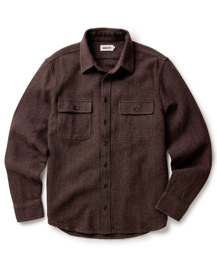 flatlay of The Ledge Shirt in Black Coffee Linen Tweed