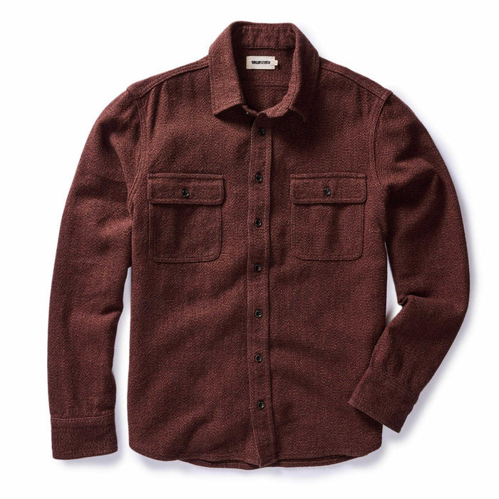 flatlay of The Ledge Shirt in Burgundy Linen Tweed