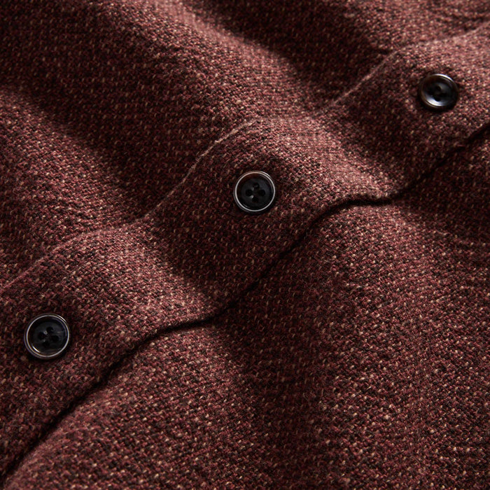 material shot of the buttons on The Ledge Shirt in Burgundy Linen Tweed