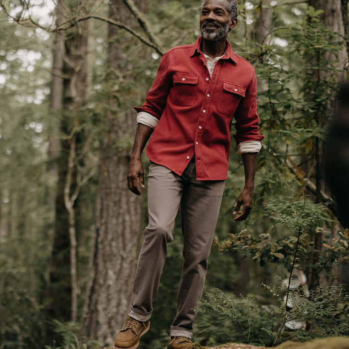 fit model in The Ledge Shirt in Cardinal