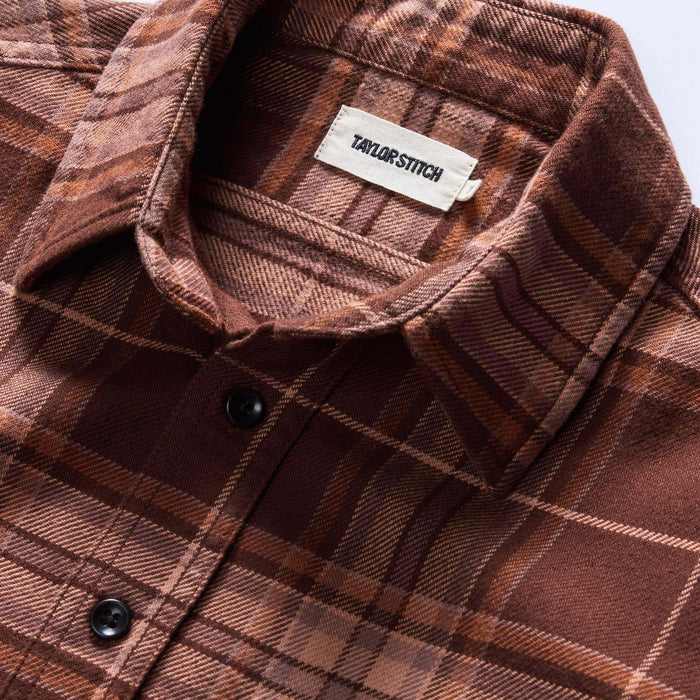 material shot of the collar on The Ledge Shirt in Chestnut Plaid