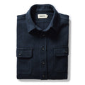 folded flatlay of The Ledge Shirt in Dark Navy Linen Tweed