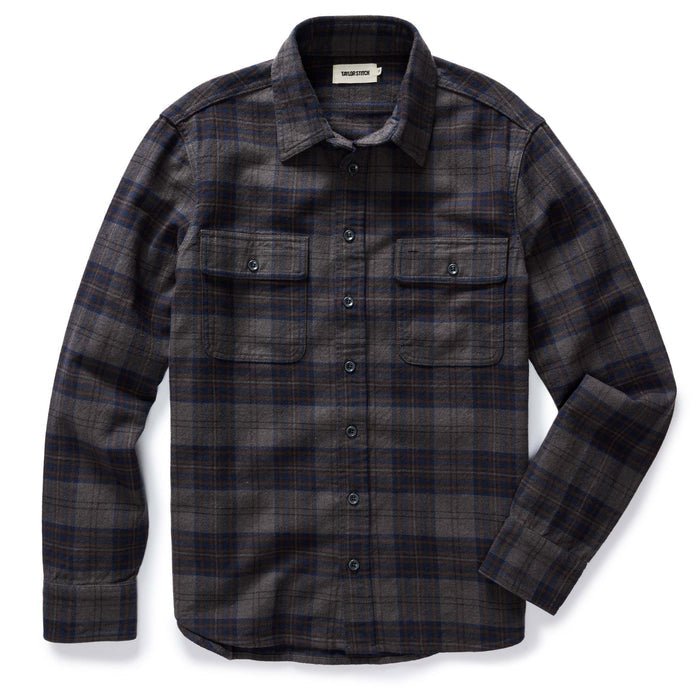 flatlay of The Ledge Shirt in Heather Granite Plaid