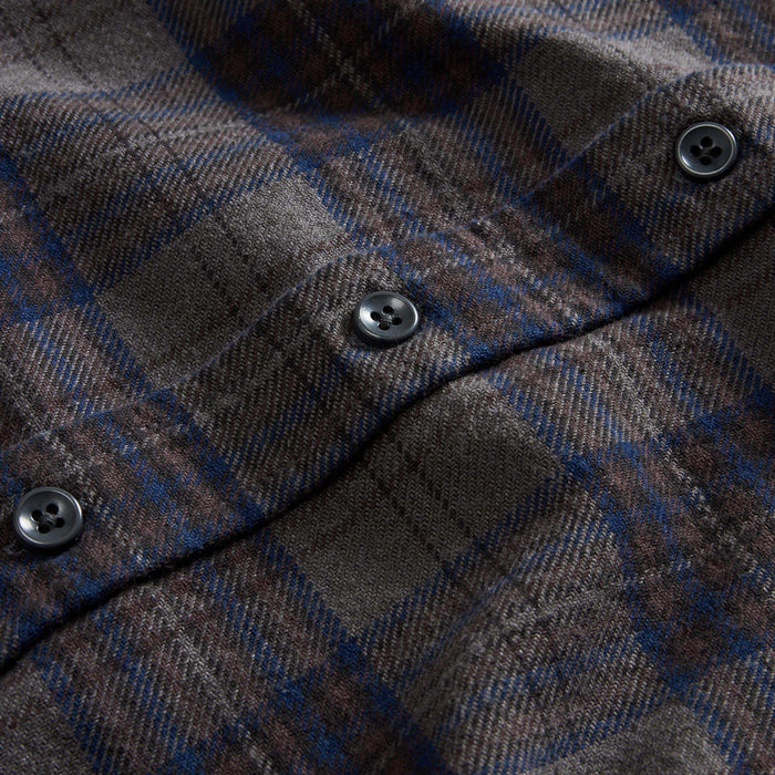 material shot of the buttons on The Ledge Shirt in Heather Granite Plaid