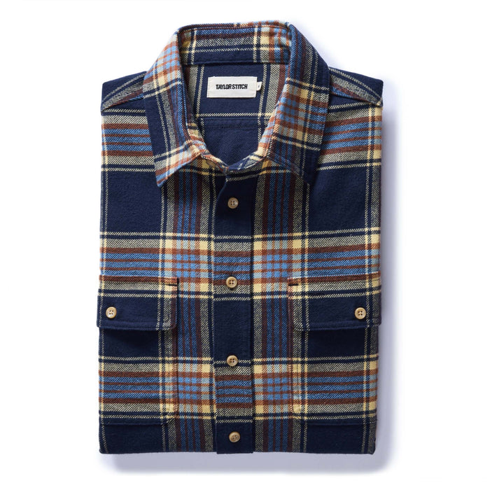 folded flatlay of The Ledge Shirt in River Plaid