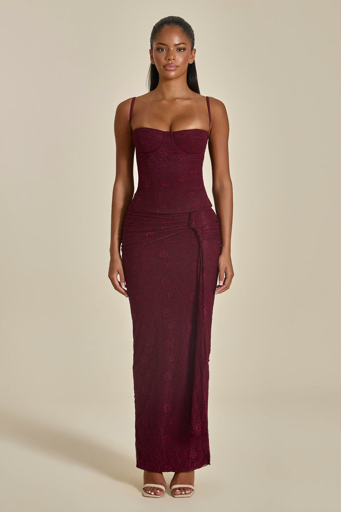 The Lexi Lace Maxi Skirt in Plum