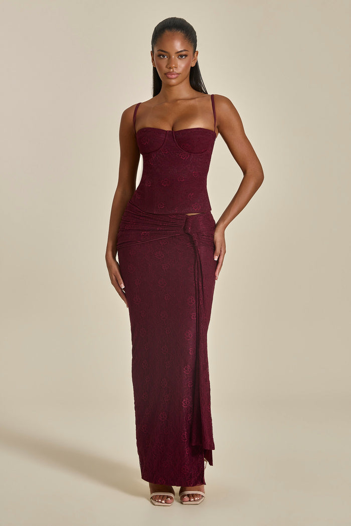 The Lexi Lace Maxi Skirt in Plum
