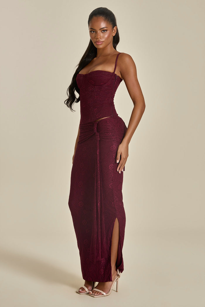 The Lexi Lace Maxi Skirt in Plum