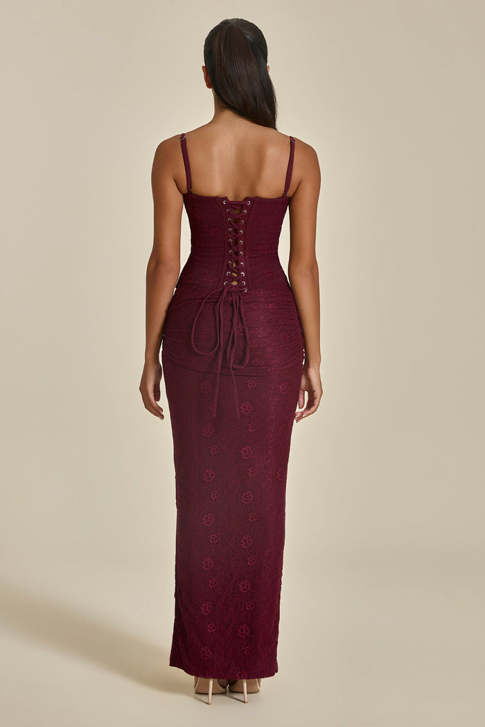 The Lexi Lace Maxi Skirt in Plum