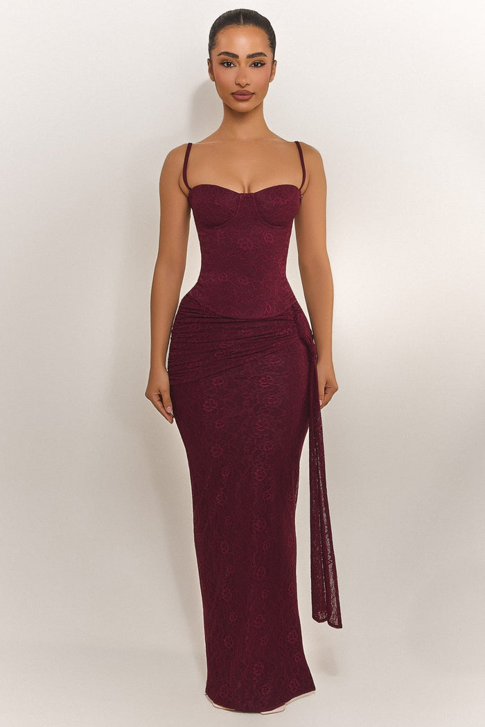 The Lexi Lace Maxi Skirt in Plum