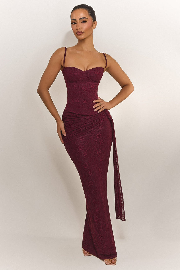 The Lexi Lace Maxi Skirt in Plum