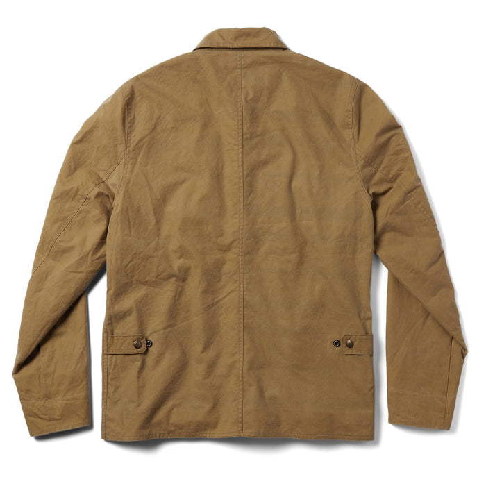 flatlay of the back of The Lined Longshore Jacket in Harvest Tan Waxed Canvas