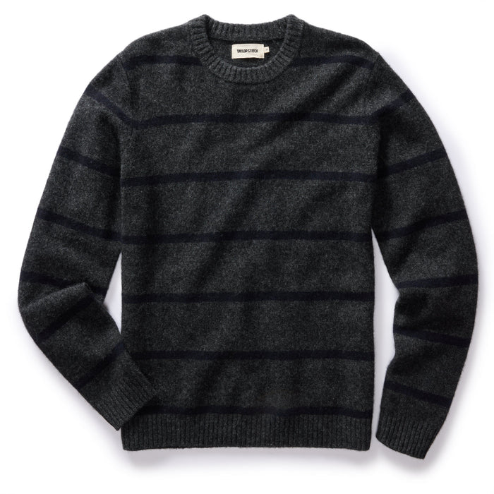 flatlay of The Lodge Sweater in Charcoal Stripe