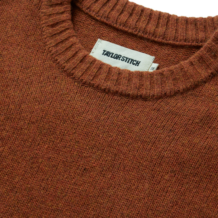 material shot of the collar on The Lodge Sweater in Rust